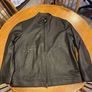 Italian Leather Jacket Size 60 (XXL) Black, New, Hand Carried From Florence